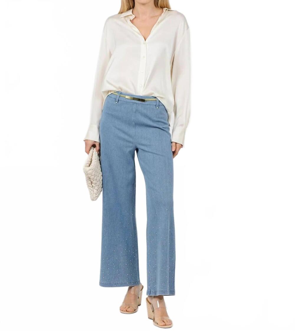 NEW LYSSE erin crystal wide leg denim jeans in bleached blue